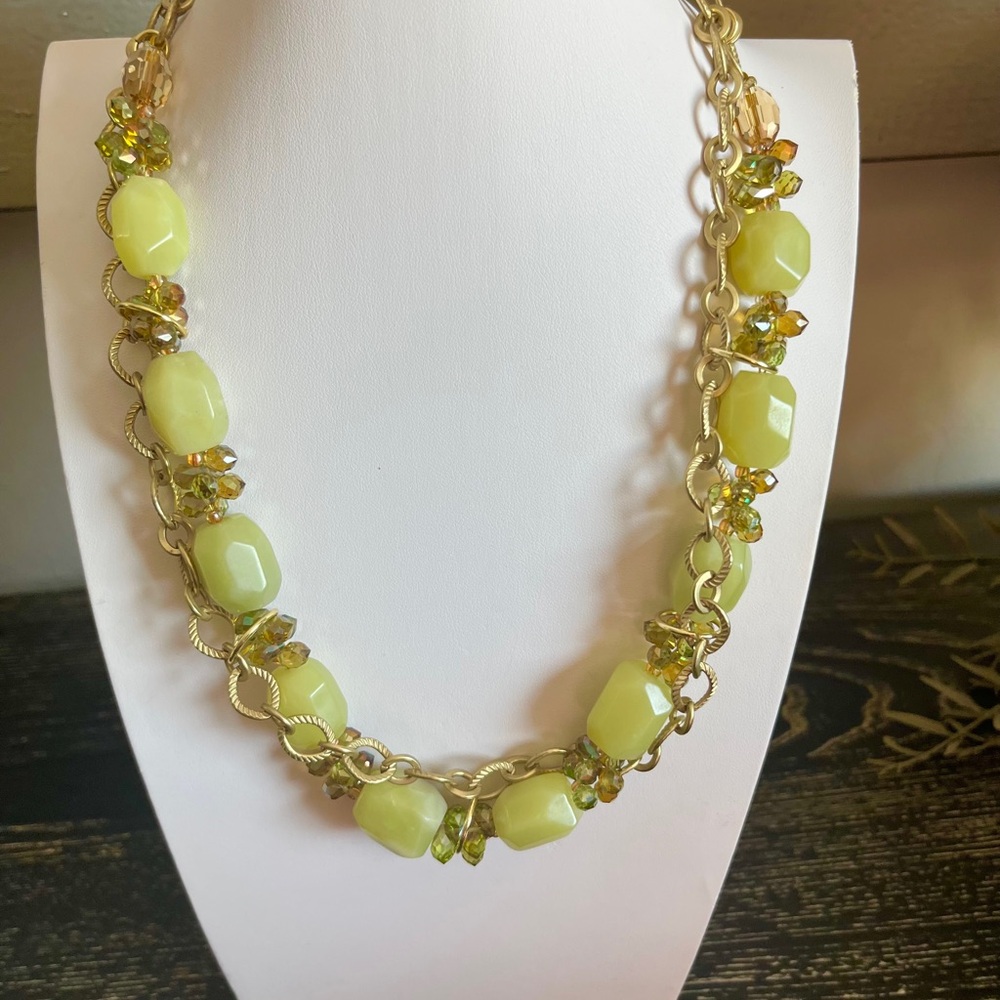 Elegant Gold and Green Beaded Necklace
